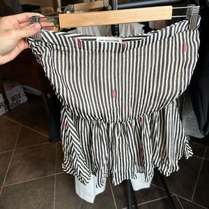Isabel Marant Black & White Striped Strapless Top with Pink Accents